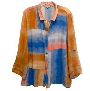 John Mark Ombre Patchwork Button Top Womens Small Oversized Lagenlook Artsy